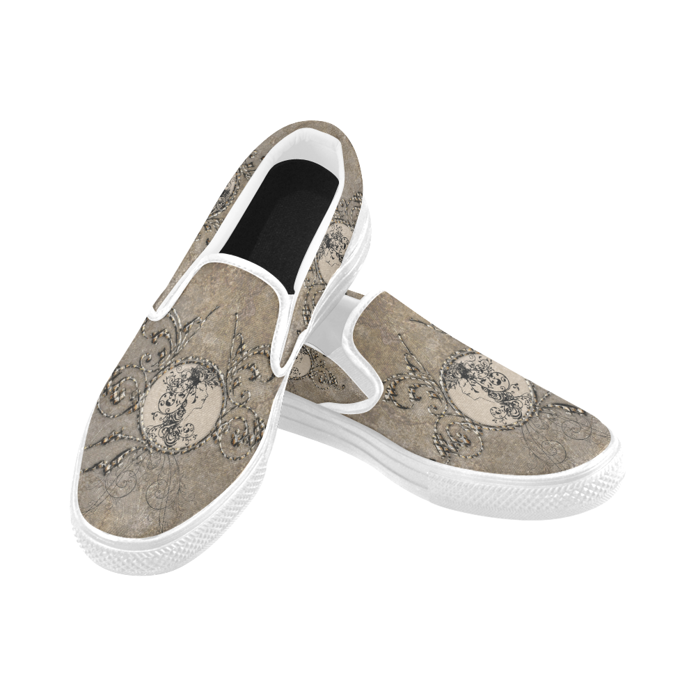 Elegant floral design Women's Unusual Slip-on Canvas Shoes (Model 019)