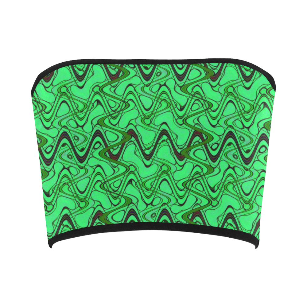 Green and Black Waves Bandeau Top