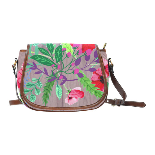 Rustic Watercolor Floral Red Poppies Saddle Bag/Small (Model 1649) Full Customization
