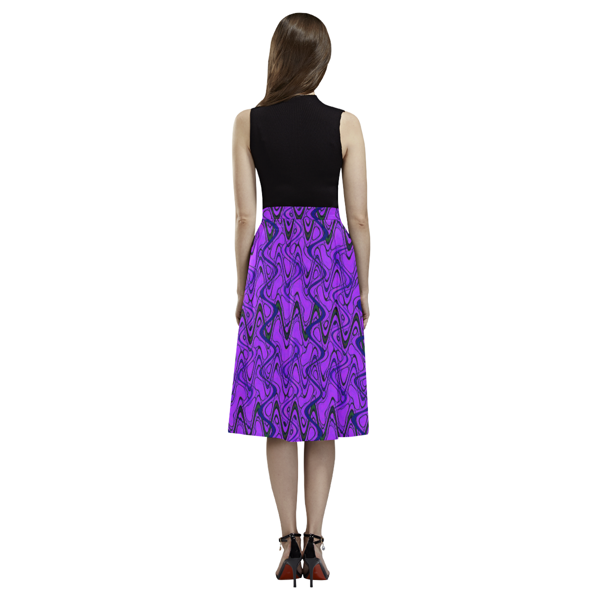 Purple and Black Waves Aoede Crepe Skirt (Model D16)