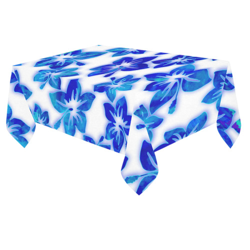 blue hibiscus Cotton Linen Tablecloth 60"x 84"