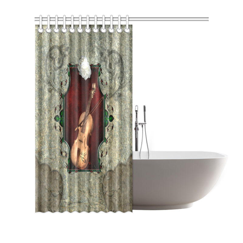 Violin with violin bow and flowers Shower Curtain 66"x72"