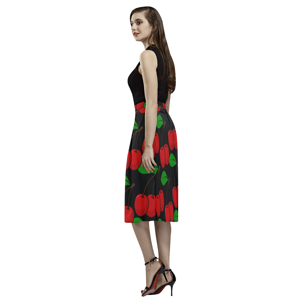 cherries rockabilly Aoede Crepe Skirt (Model D16)