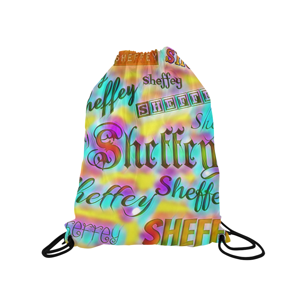 Sheffey Fonts - Yellow and Pink Rainbow Medium Drawstring Bag Model 1604 (Twin Sides) 13.8"(W) * 18.1"(H)