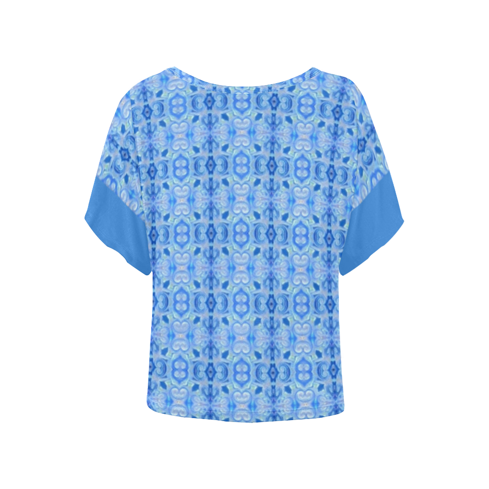 Light Blue Geometric Women's Batwing-Sleeved Blouse T shirt (Model T44)