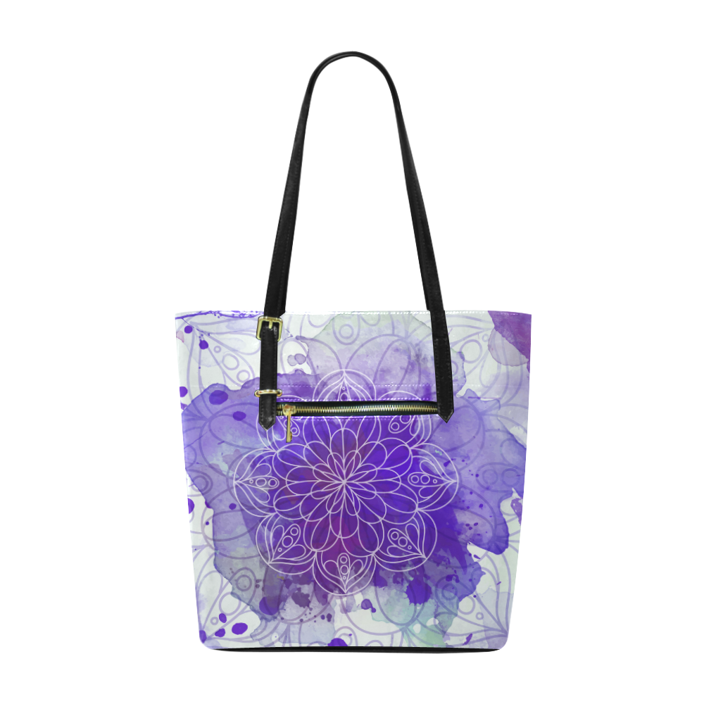 Dark Blue Watercolor Splash Mandala Euramerican Tote Bag/Small (Model 1655)