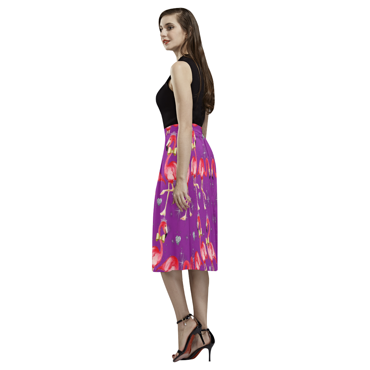 Royal rockabilly flamingo purple Aoede Crepe Skirt (Model D16)