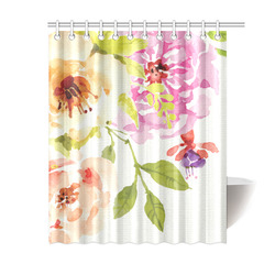 Cute Watercolor Floral Pink Orange Shower Curtain 60"x72"