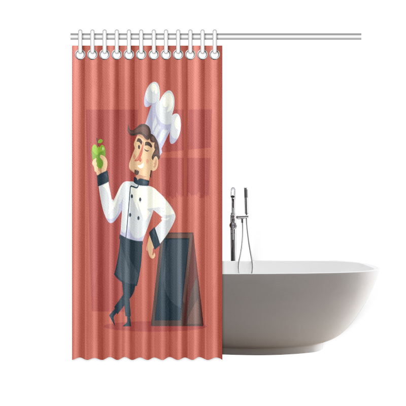 Handsome Chef with Green Apple Shower Curtain 60"x72"