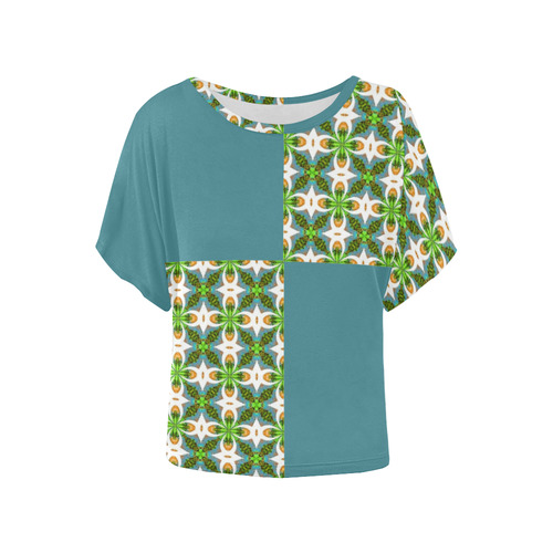 Green and Blue Women's Batwing-Sleeved Blouse T shirt (Model T44)