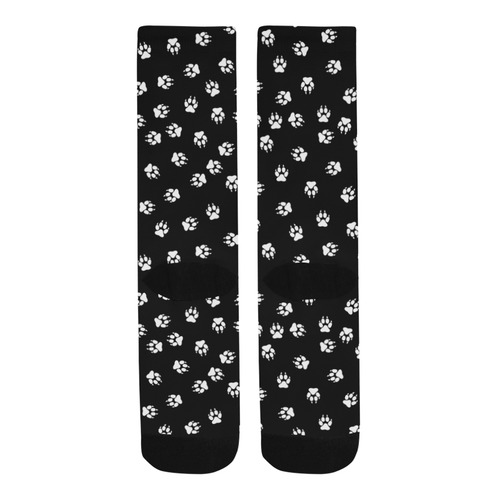 Footprints DOG white on black background Trouser Socks