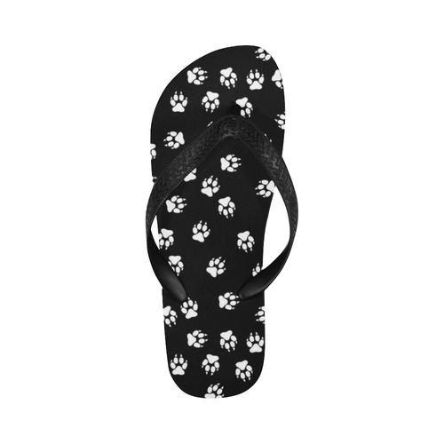 Footprints DOG white on black background Flip Flops for Men/Women (Model 040)