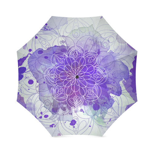 Dark Blue Watercolor Splash Mandala Foldable Umbrella (Model U01)
