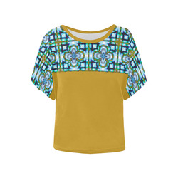Blue and Gold Women's Batwing-Sleeved Blouse T shirt (Model T44)