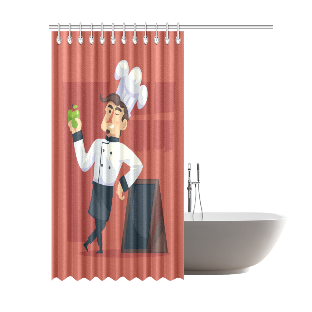Handsome Chef with Green Apple Shower Curtain 69"x84"