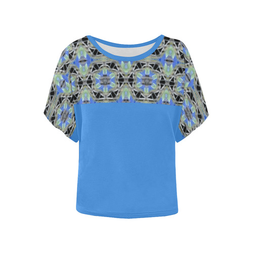 Green Blue and Black Women's Batwing-Sleeved Blouse T shirt (Model T44)