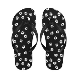 Footprints DOG white on black background Flip Flops for Men/Women (Model 040)