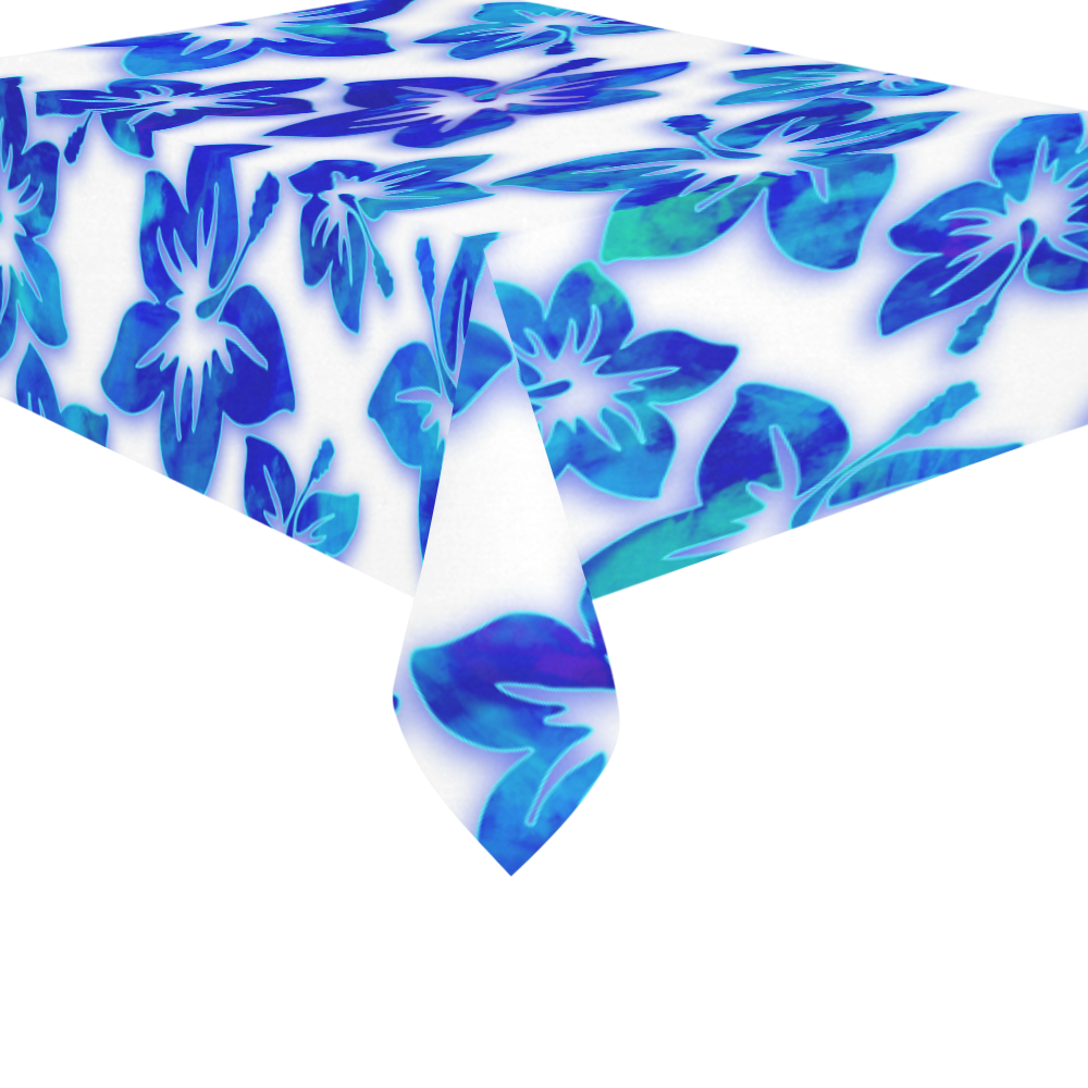 blue hibiscus Cotton Linen Tablecloth 60"x 84"