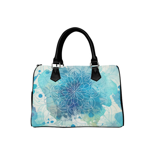 Blue Watercolor Splash Mandala Boston Handbag (Model 1621)