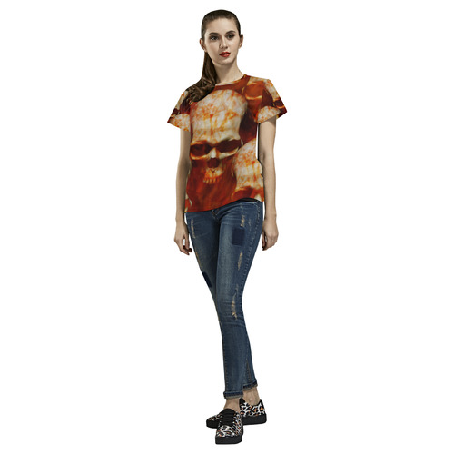 Marbled skulls All Over Print T-Shirt for Women (USA Size) (Model T40)