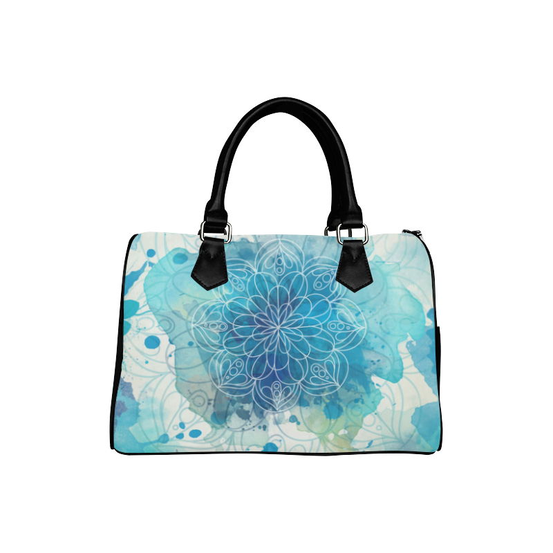 Blue Watercolor Splash Mandala Boston Handbag (Model 1621)