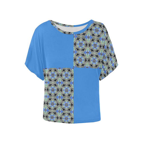 Green Blue and Black Women's Batwing-Sleeved Blouse T shirt (Model T44)