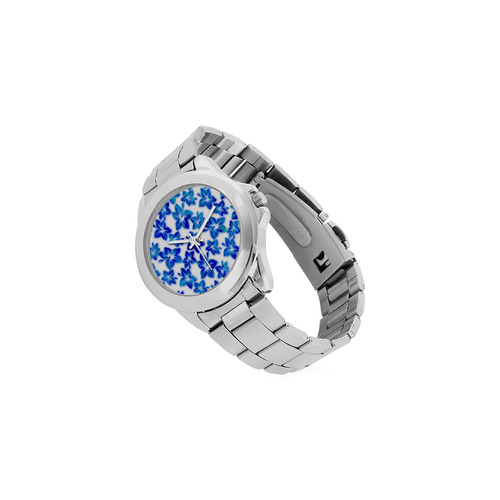 blue hibiscus Unisex Stainless Steel Watch(Model 103)