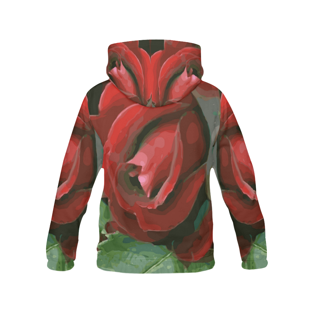 Beautiful Red Rose Floral All Over Print Hoodie for Women (USA Size) (Model H13)