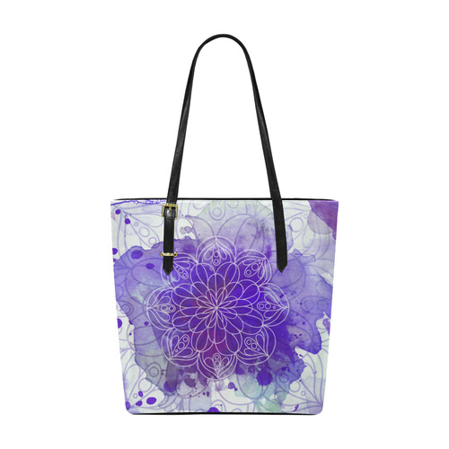 Dark Blue Watercolor Splash Mandala Euramerican Tote Bag/Small (Model 1655)