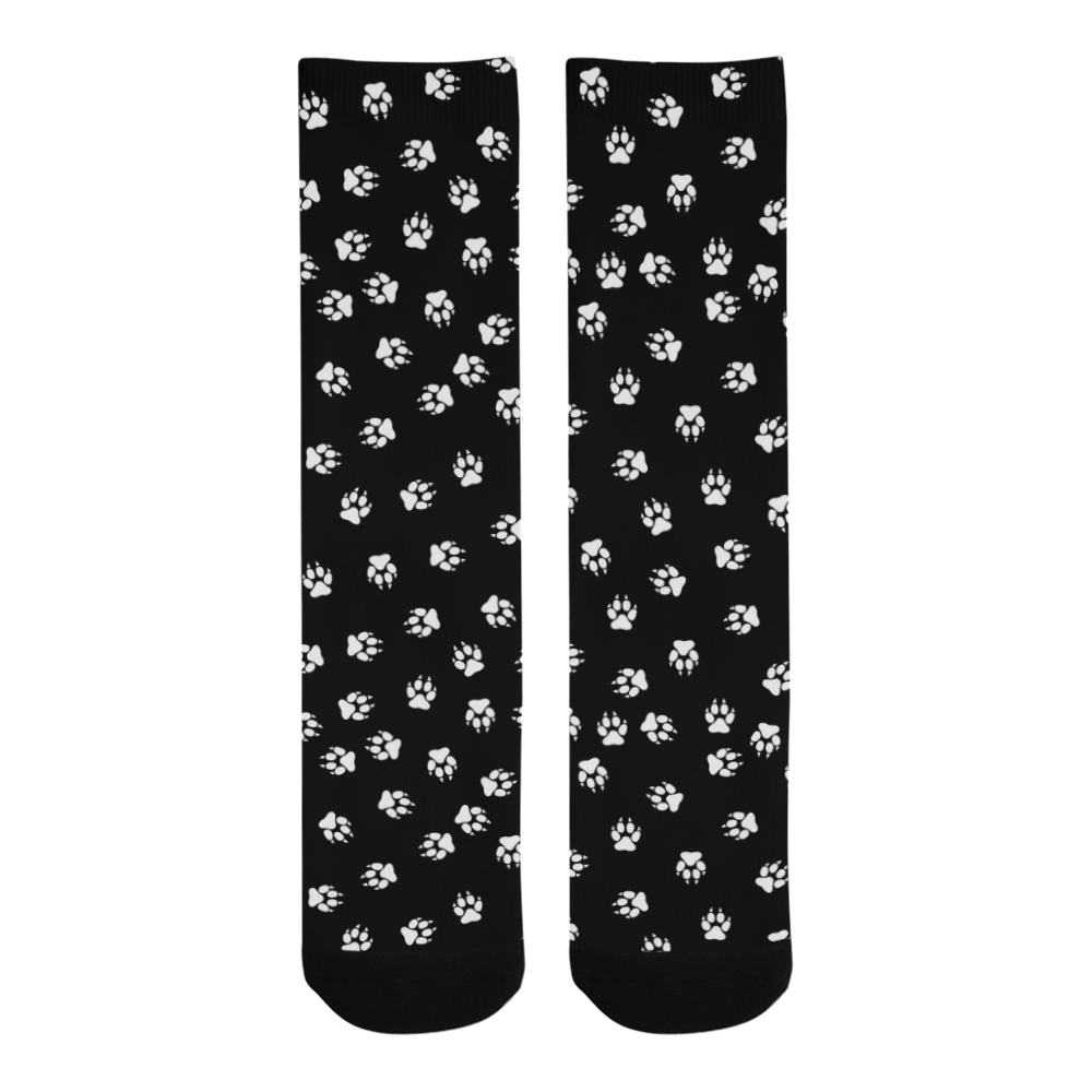 Footprints DOG white on black background Trouser Socks