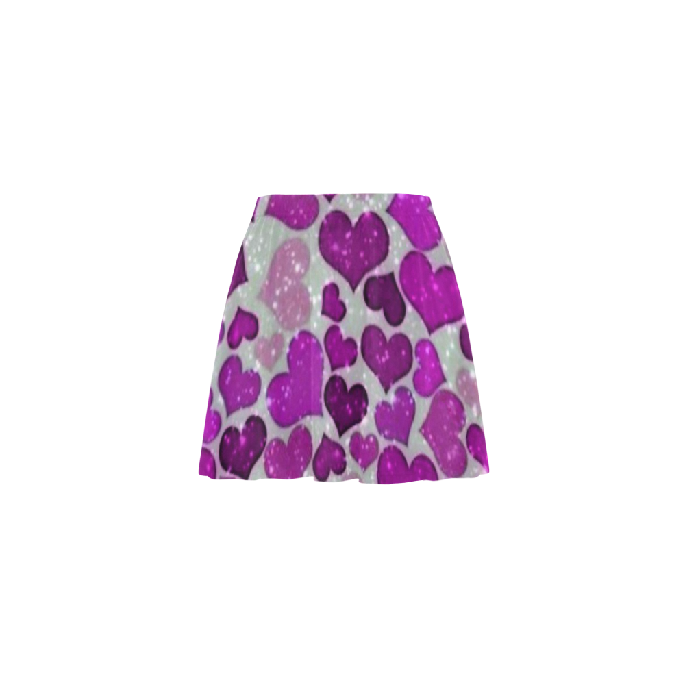 sparkling hearts purple Mini Skating Skirt (Model D36)