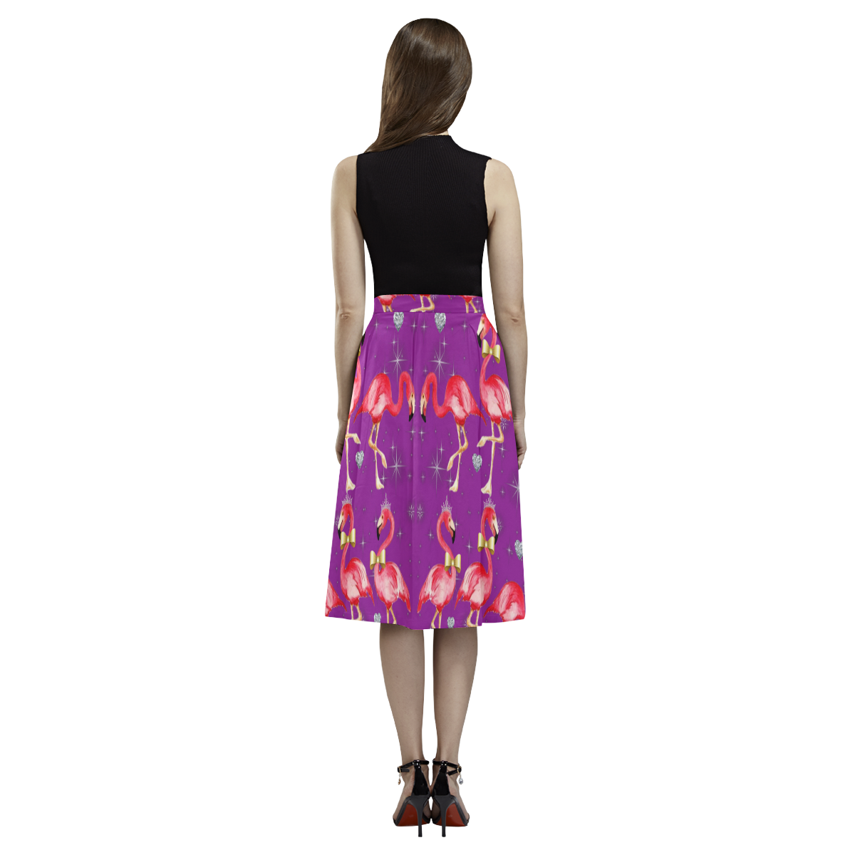 Royal rockabilly flamingo purple Aoede Crepe Skirt (Model D16)