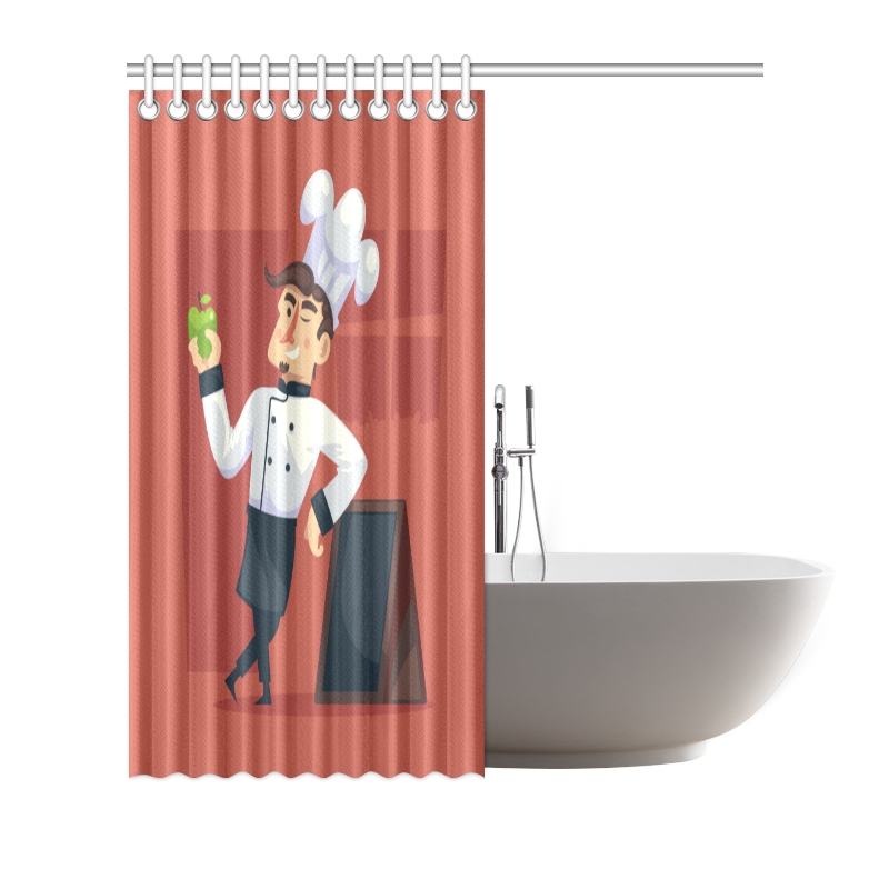 Handsome Chef with Green Apple Shower Curtain 66"x72"