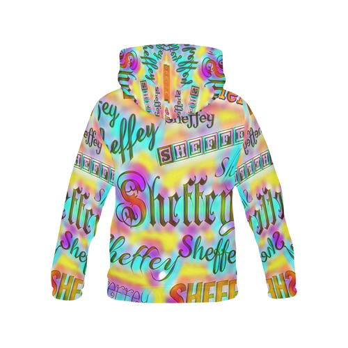 Sheffey Fonts - Yellow and Pink Rainbow All Over Print Hoodie for Women (USA Size) (Model H13)