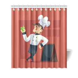 Handsome Chef with Green Apple Shower Curtain 66"x72"