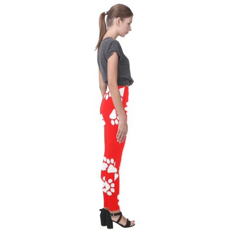 Paw Print Red Cassandra Women's Leggings (Model L01)