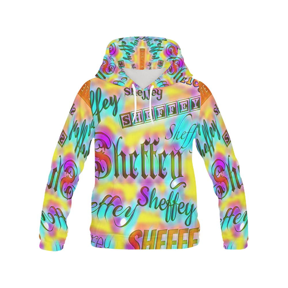 Sheffey Fonts - Yellow and Pink Rainbow All Over Print Hoodie for Women (USA Size) (Model H13)