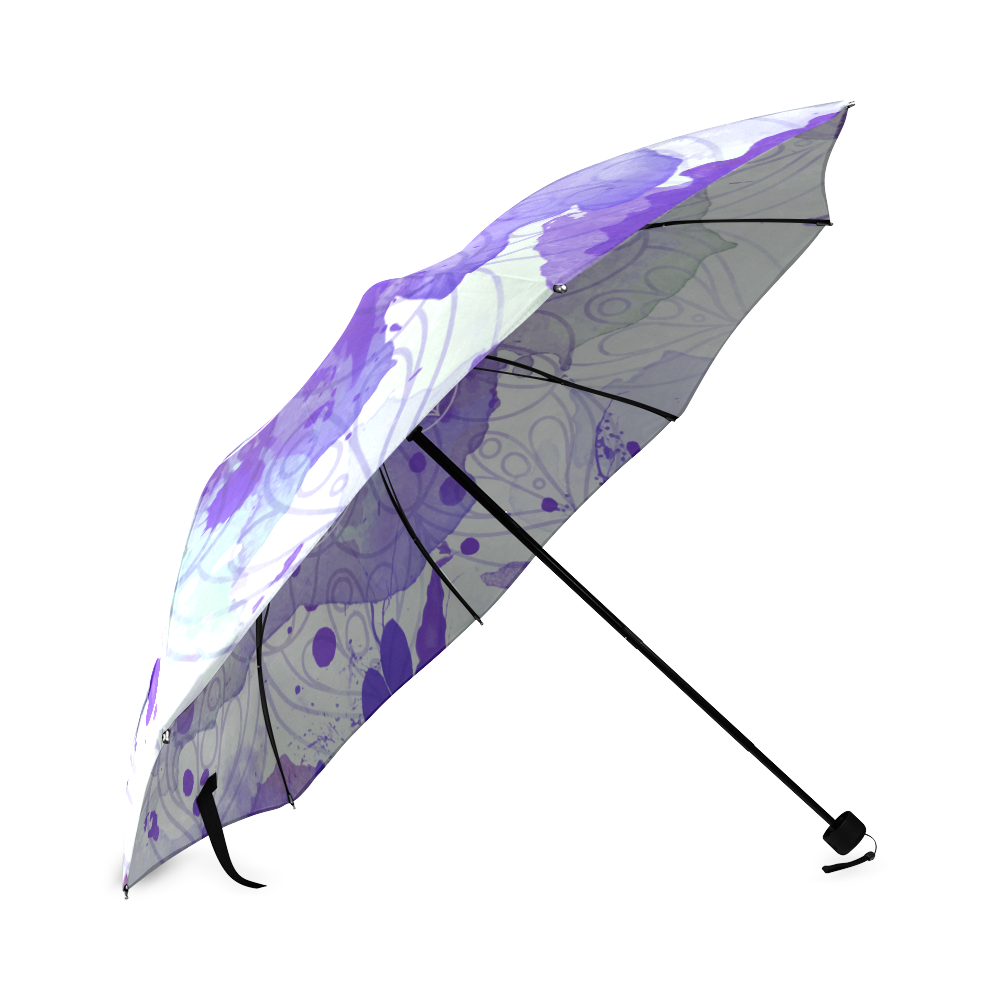 Dark Blue Watercolor Splash Mandala Foldable Umbrella (Model U01)