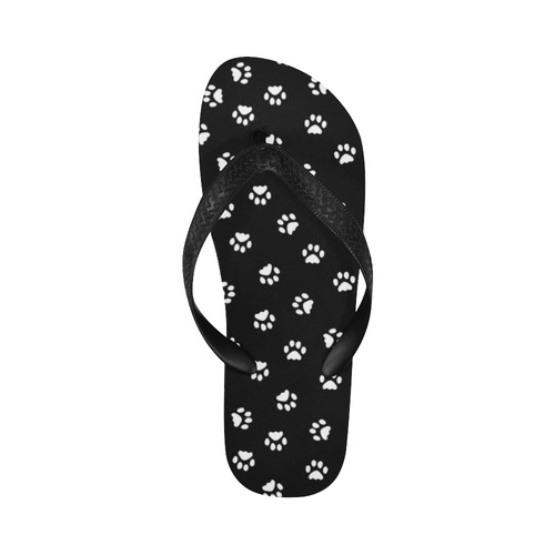 Footprints CAT white on black background Flip Flops for Men/Women (Model 040)