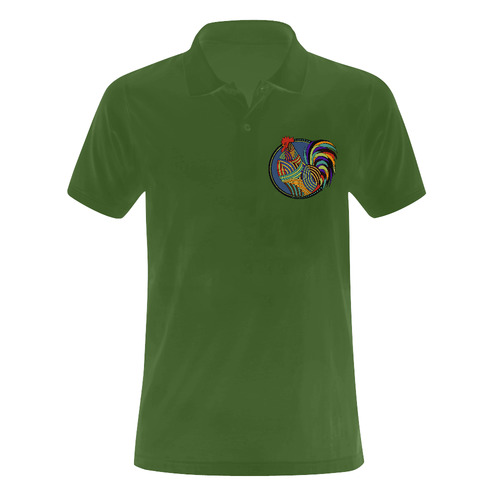Geometric Art Colorful Rooster Button Men's Polo Shirt (Model T24)