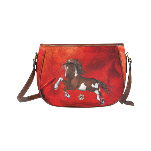 Wild horse on red background Saddle Bag/Small (Model 1649) Full Customization