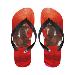 Wild horse on red background Flip Flops for Men/Women (Model 040)