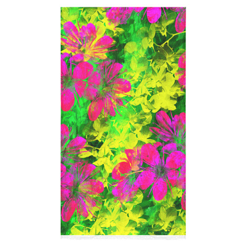 Flowers chaos in green, yellow and pinks Bath Towel 30"x56"