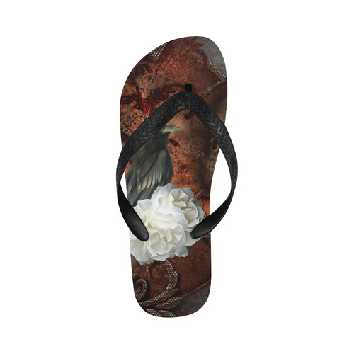 the crow with skulls Flip Flops for Men/Women (Model 040)