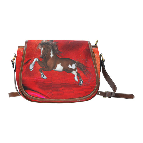 Wild horse on red background Saddle Bag/Small (Model 1649) Full Customization