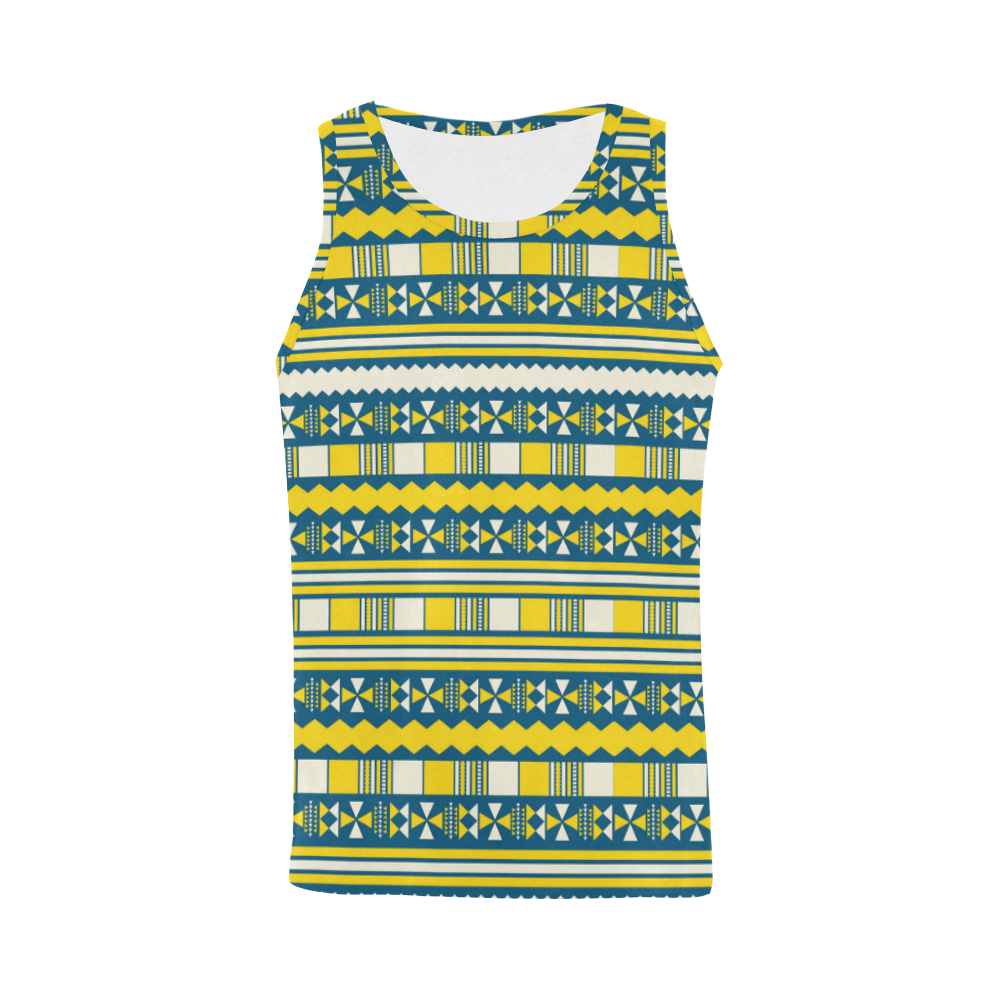 Blue With Yellow Aztec All Over Print Tank Top for Men (Model T43)