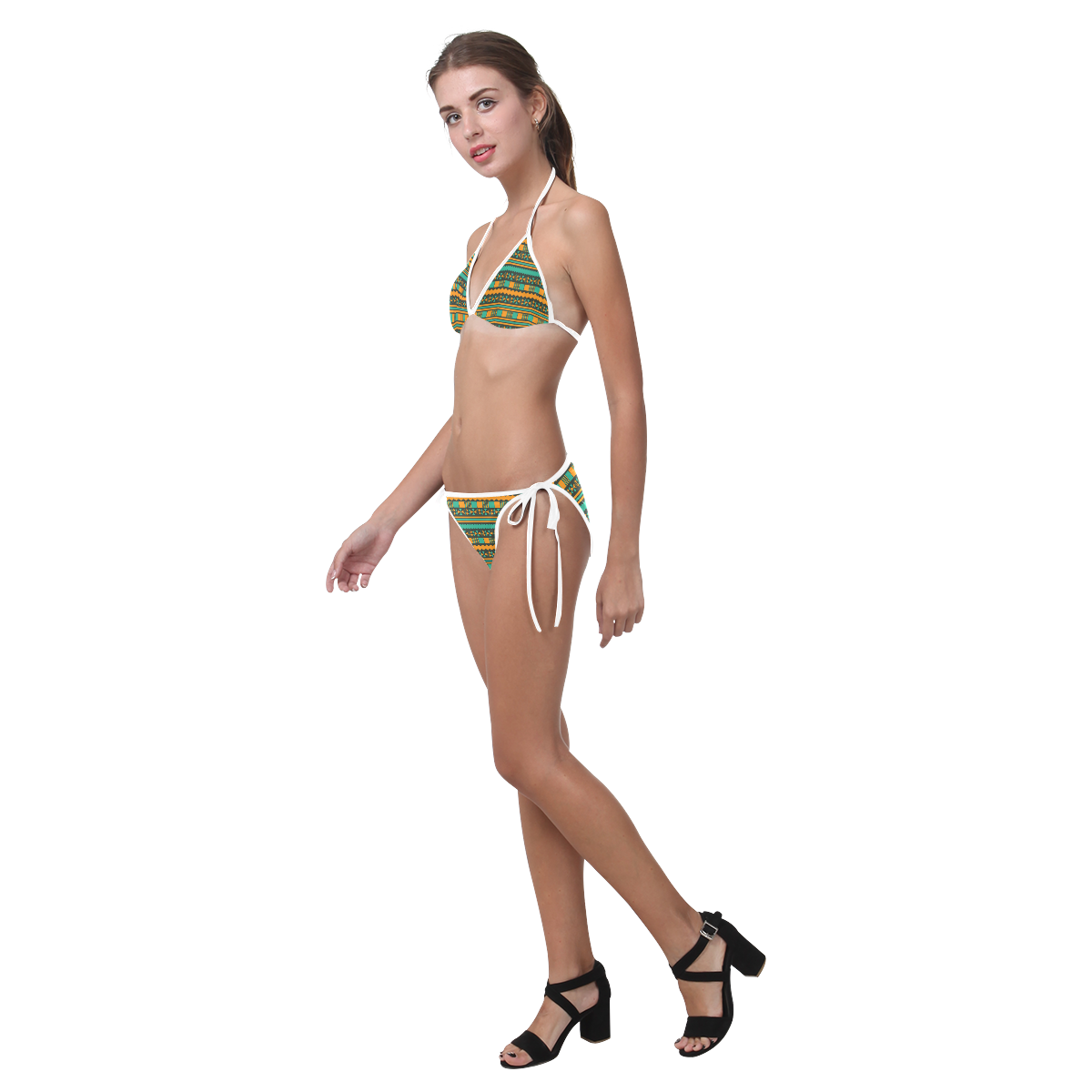 Green and Yellow Aztec Tribal Custom Bikini Swimsuit (Model S01)