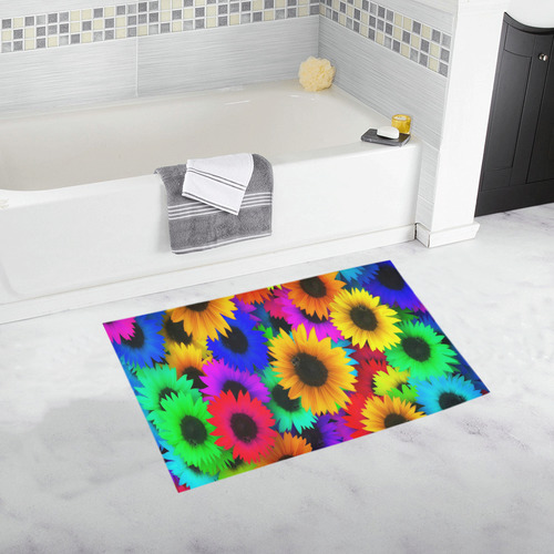 Neon Rainbow Pop Sunflowers Bath Rug 20''x 32''