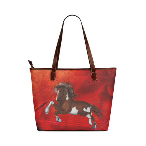 Wild horse on red background Shoulder Tote Bag (Model 1646)