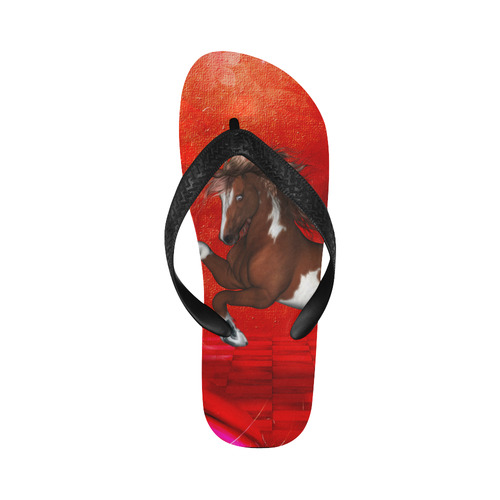 Wild horse on red background Flip Flops for Men/Women (Model 040)